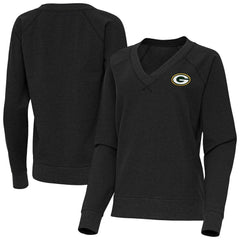Green Bay Packers Antigua Women's Varsity Tri-Blend V-Neck Long Sleeve T-Shirt Heather Black | NFL