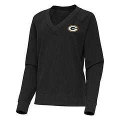 Green Bay Packers Antigua Women's Varsity Tri-Blend V-Neck Long Sleeve T-Shirt Heather Black | NFL