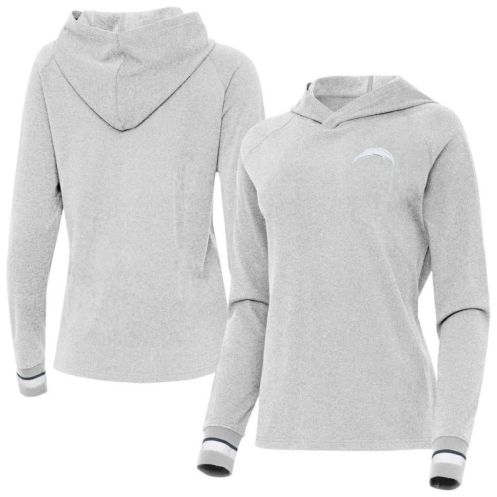 Los Angeles Chargers Antigua Women's Trek Raglan Pullover Hoodie Heather Gray | NFL