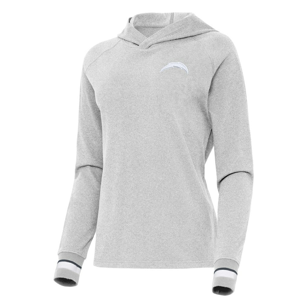 Los Angeles Chargers Antigua Women's Trek Raglan Pullover Hoodie Heather Gray | NFL
