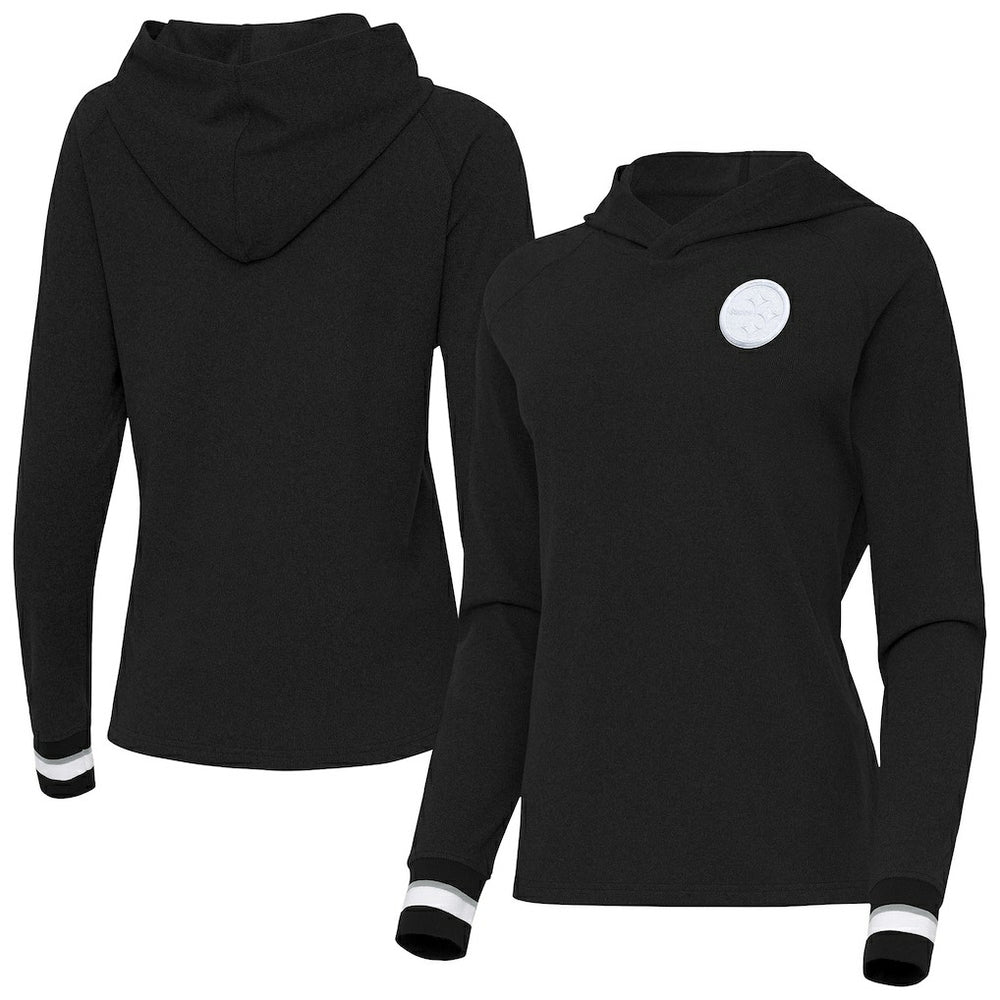 Pittsburgh Steelers Antigua Women's Trek Raglan Pullover Hoodie Black | NFL