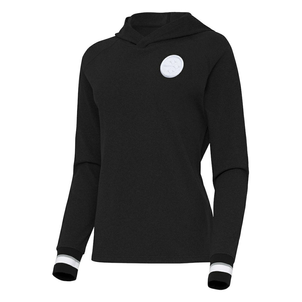 Pittsburgh Steelers Antigua Women's Trek Raglan Pullover Hoodie Black | NFL