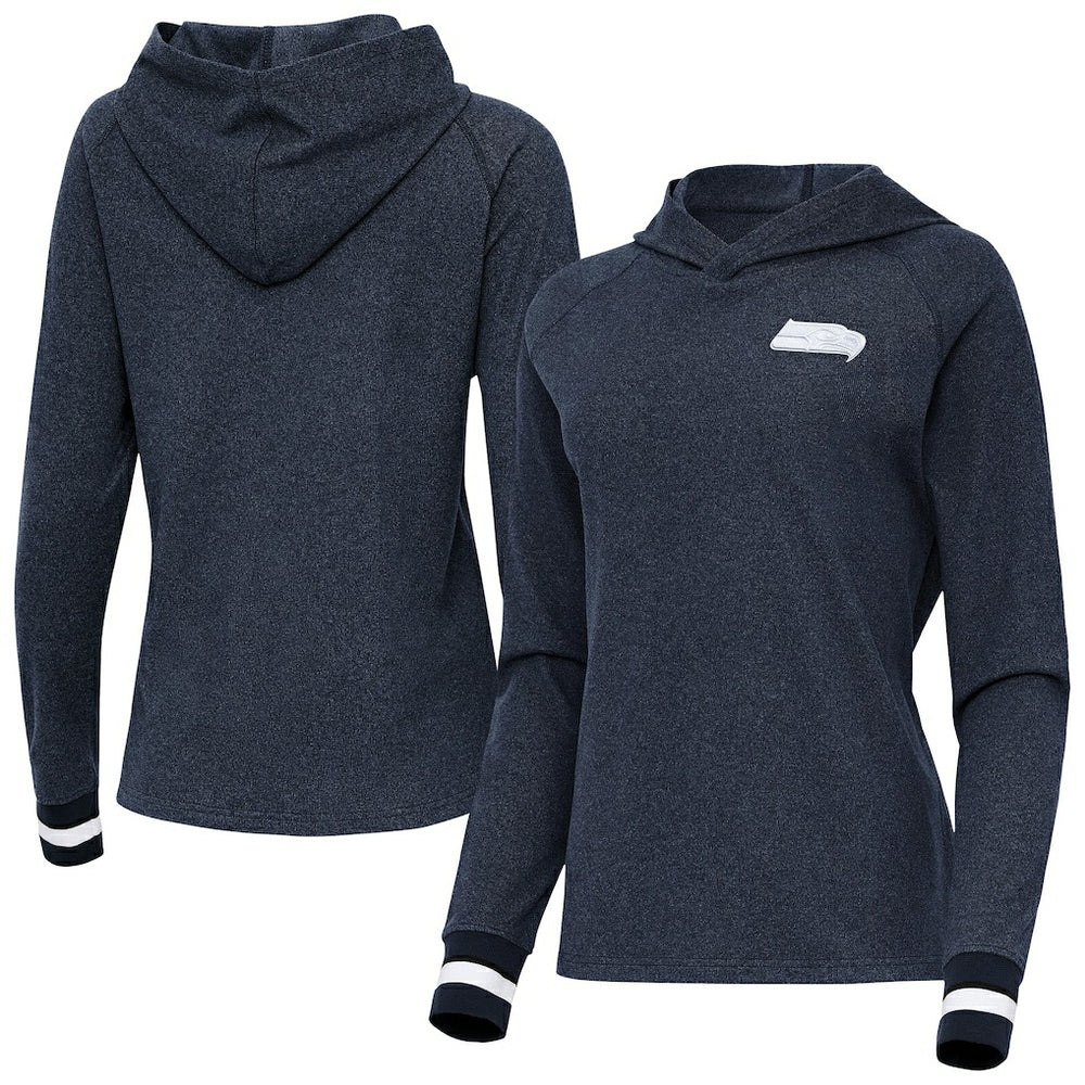 Seattle Seahawks Antigua Women's Trek Raglan Pullover Hoodie Heather College Navy | NFL