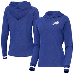 Buffalo Bills Antigua Women's Trek Raglan Pullover Hoodie Heather Royal | NFL
