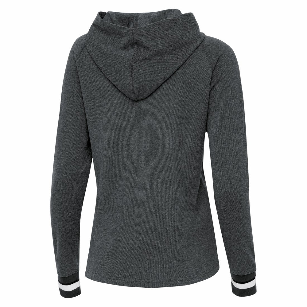 Detroit Lions Antigua Women's Trek Raglan Pullover Hoodie Heather Charcoal | NFL
