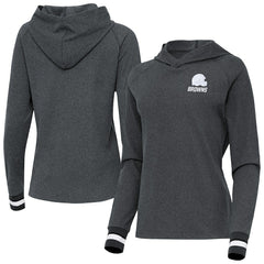 Cleveland Browns Antigua Women's Trek Raglan Pullover Hoodie Heather Charcoal | NFL
