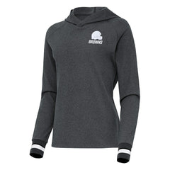 Cleveland Browns Antigua Women's Trek Raglan Pullover Hoodie Heather Charcoal | NFL