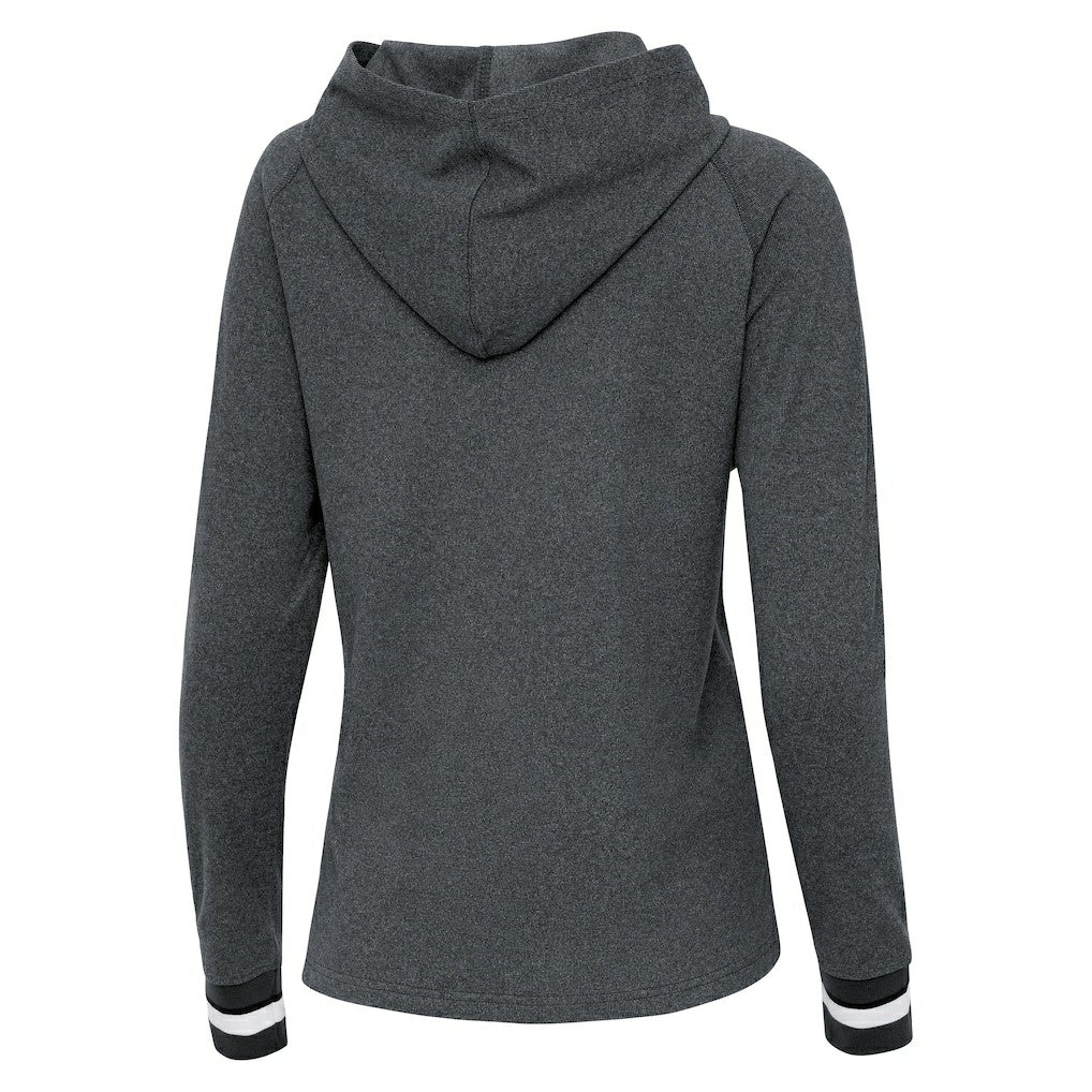 Cleveland Browns Antigua Women's Trek Raglan Pullover Hoodie Heather Charcoal | NFL