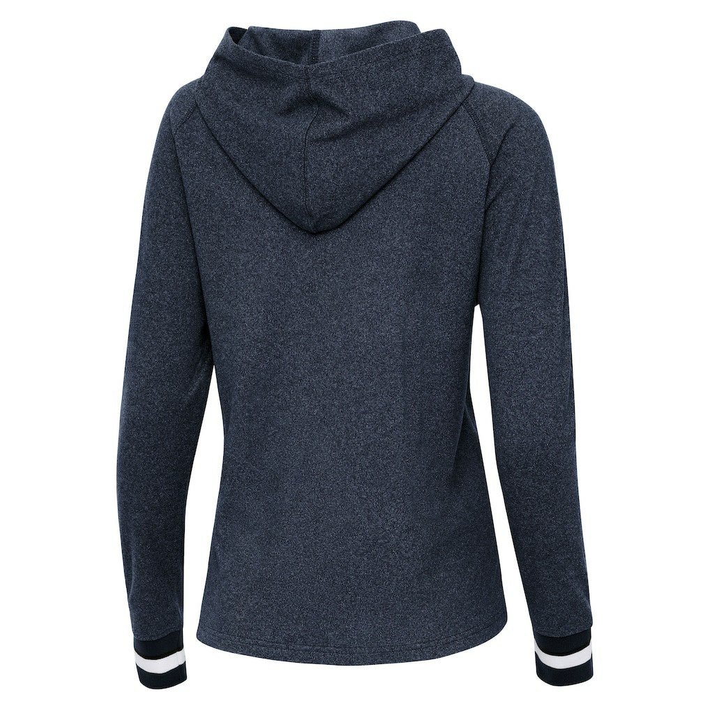 Chicago Bears Antigua Women's Trek Raglan Pullover Hoodie Heather Navy | NFL