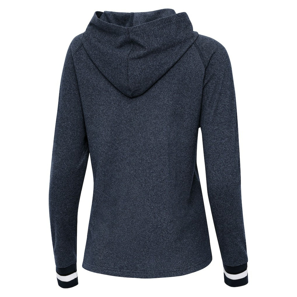 Chicago Bears Antigua Women's Trek Raglan Pullover Hoodie Heather Navy | NFL