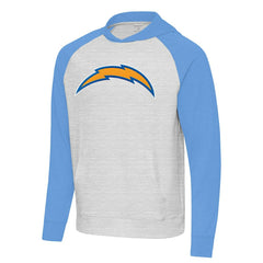 Los Angeles Chargers Antigua Urgent Raglan Pullover Hoodie Heather Gray/Heather Powder Blue | NFL