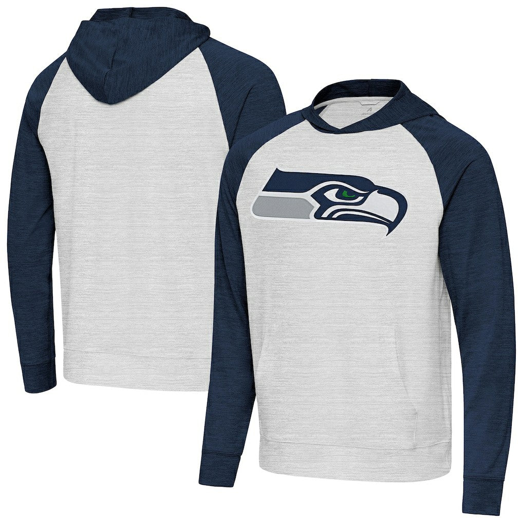 Seattle Seahawks Antigua Urgent Raglan Pullover Hoodie Heather Gray/Heather College Navy | NFL