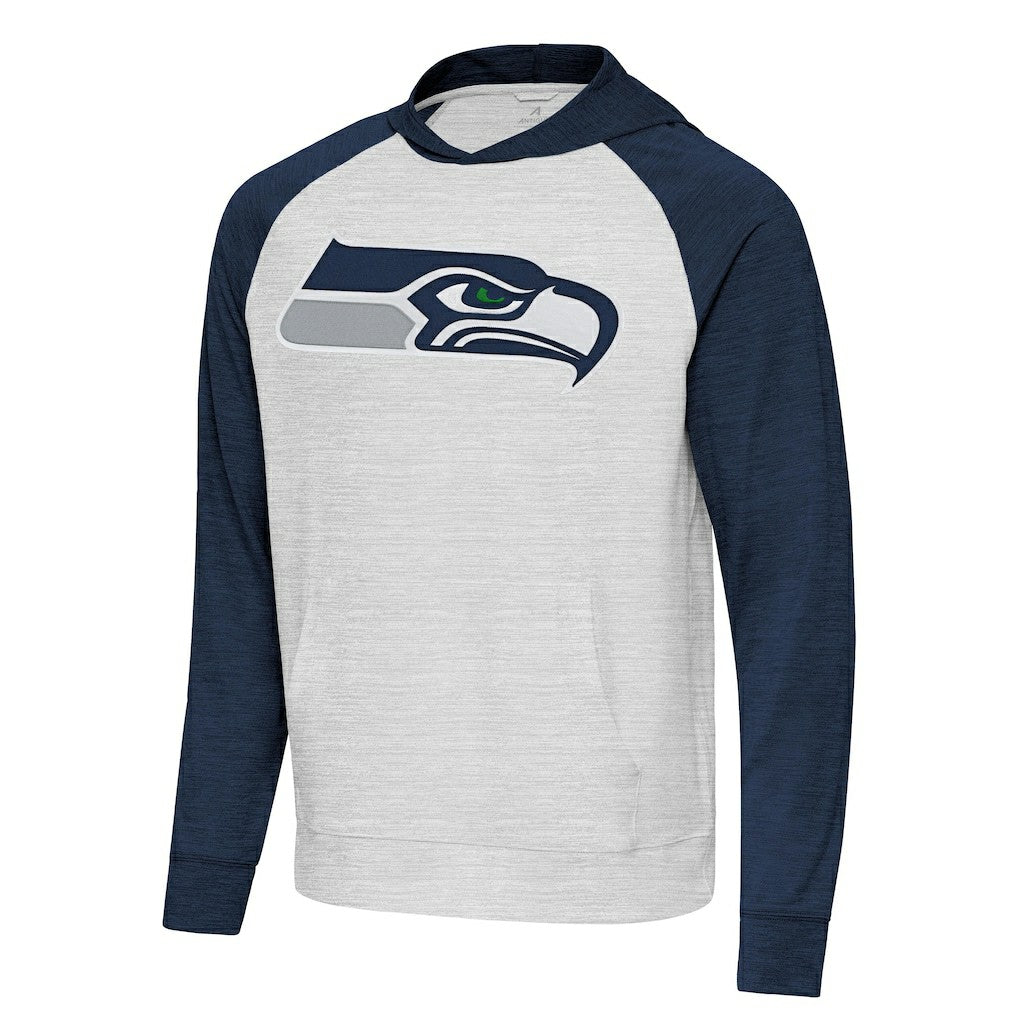 Seattle Seahawks Antigua Urgent Raglan Pullover Hoodie Heather Gray/Heather College Navy | NFL