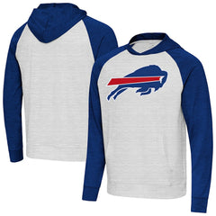 Buffalo Bills Antigua Urgent Raglan Pullover Hoodie Heather Gray/Heather Royal | NFL