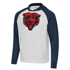 Chicago Bears Antigua Urgent Raglan Pullover Hoodie Heather Gray/Heather Navy | NFL
