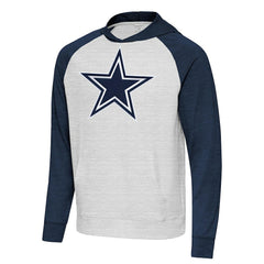 Dallas Cowboys Antigua Urgent Raglan Pullover Hoodie Heather Gray/Heather Navy | NFL