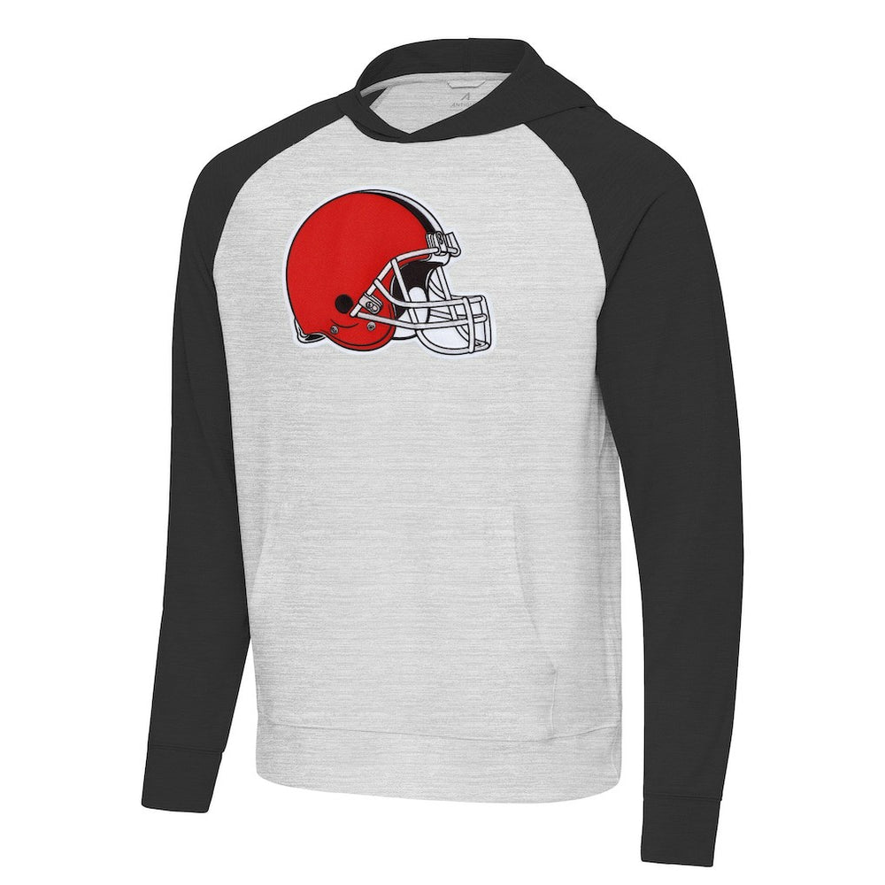 Cleveland Browns Antigua Urgent Raglan Pullover Hoodie Heather Gray/Black | NFL
