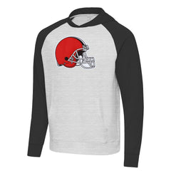 Cleveland Browns Antigua Urgent Raglan Pullover Hoodie Heather Gray/Black | NFL