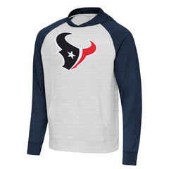 Houston Texans Antigua Urgent Raglan Pullover Hoodie Heather Gray/Heather Navy | NFL