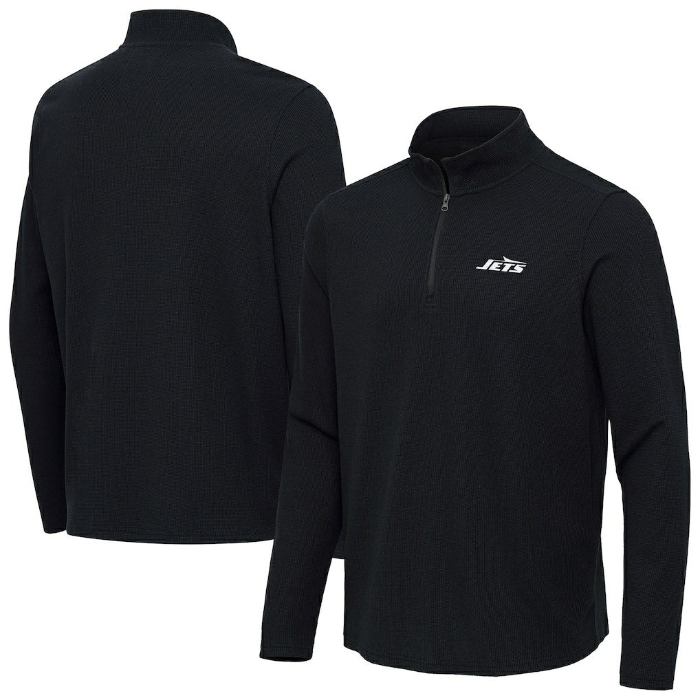 New York Jets Antigua Sync Tri-Blend Quarter-Zip Pullover Heather Black | NFL