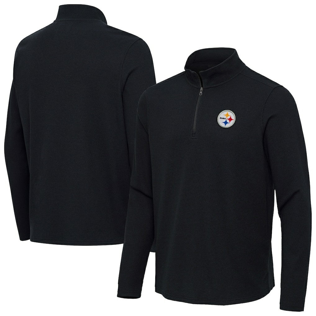 Pittsburgh Steelers Antigua Sync Tri-Blend Quarter-Zip Pullover Heather Black | NFL