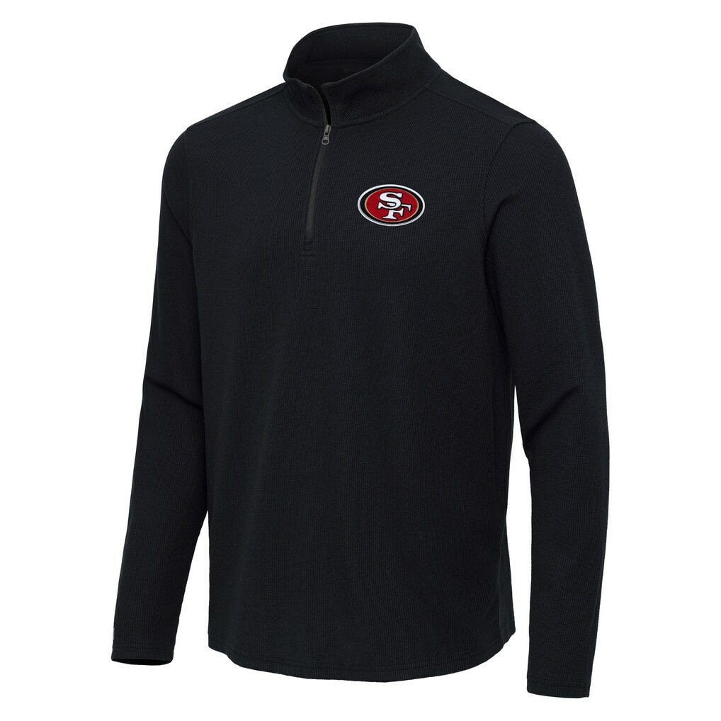 San Francisco 49ers Antigua Sync Tri-Blend Quarter-Zip Pullover Heather Black | NFL