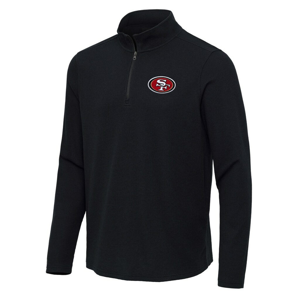 San Francisco 49ers Antigua Sync Tri-Blend Quarter-Zip Pullover Heather Black | NFL