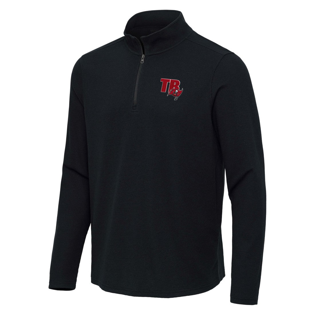 Tampa Bay Buccaneers Antigua Sync Tri-Blend Quarter-Zip Pullover Heather Black | NFL