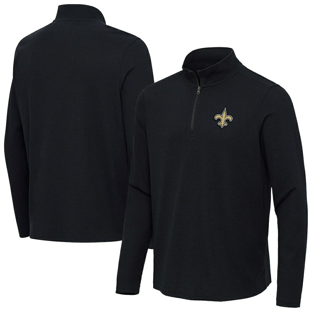 New Orleans Saints Antigua Sync Tri-Blend Quarter-Zip Pullover Heather Black | NFL