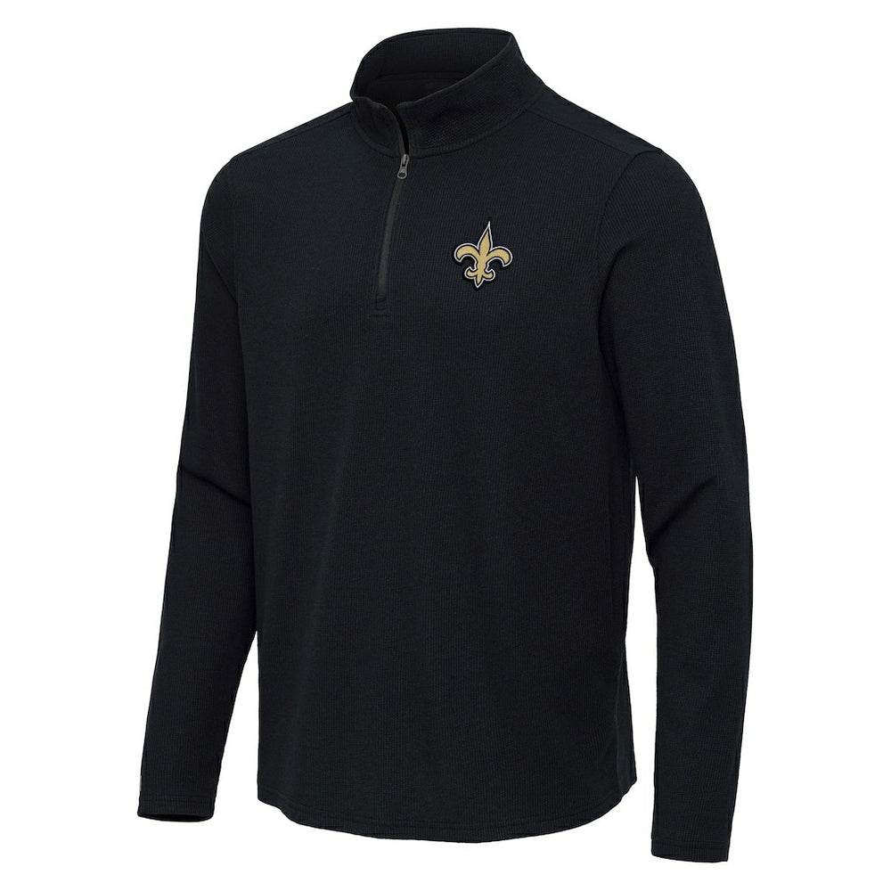 New Orleans Saints Antigua Sync Tri-Blend Quarter-Zip Pullover Heather Black | NFL