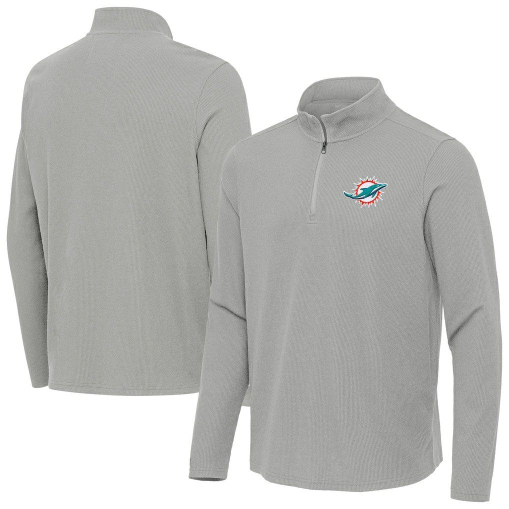 Miami Dolphins Antigua Sync Tri-Blend Quarter-Zip Pullover Heather Gray | NFL
