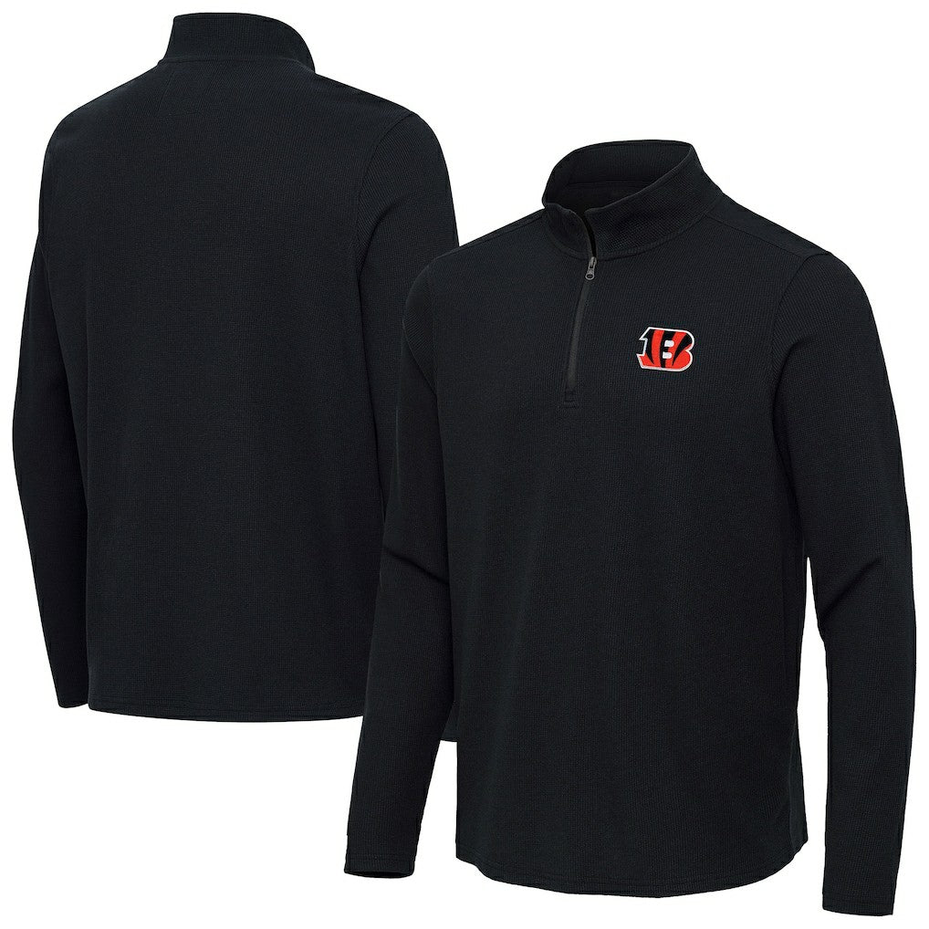 Cincinnati Bengals Antigua Sync Tri-Blend Quarter-Zip Pullover Heather Black | NFL