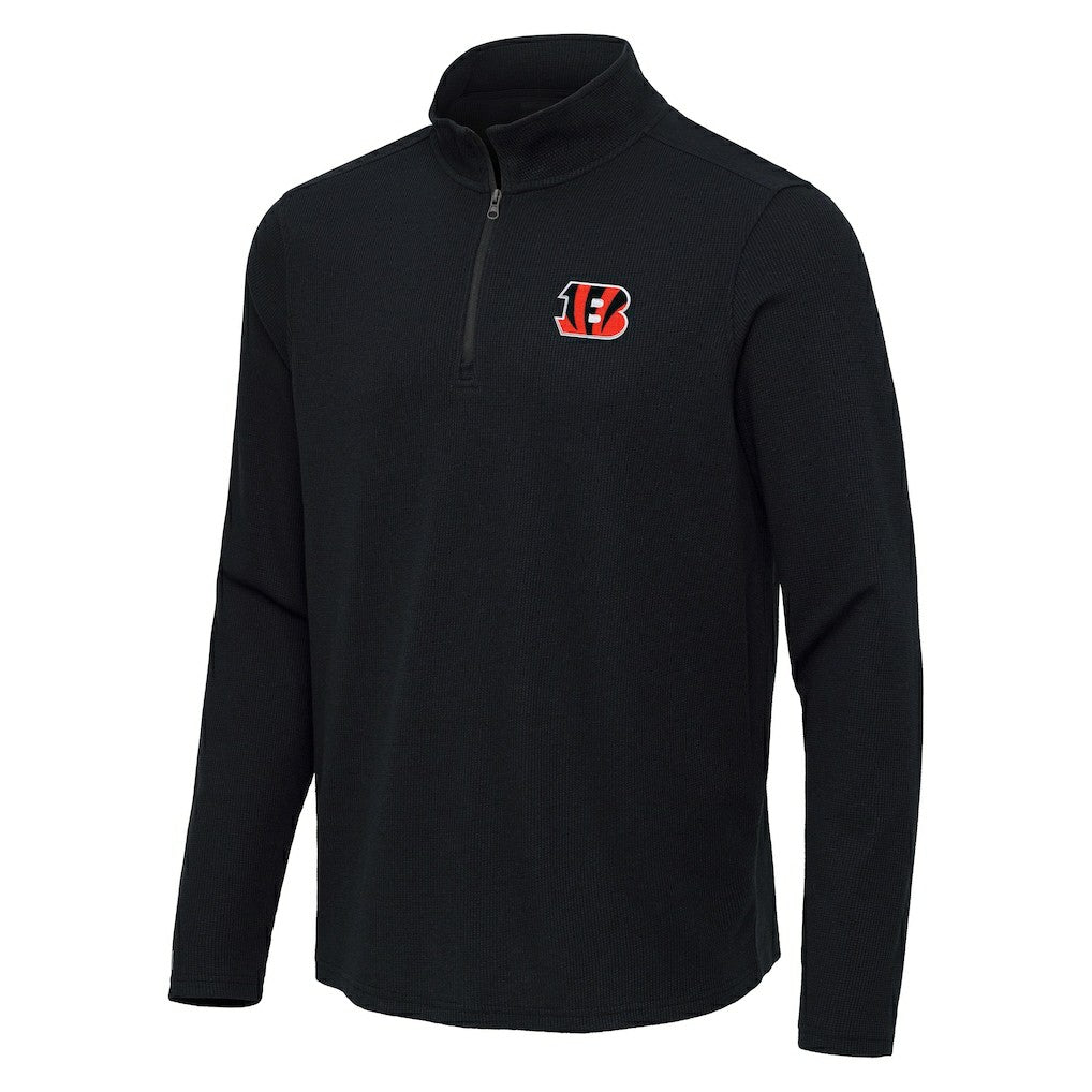 Cincinnati Bengals Antigua Sync Tri-Blend Quarter-Zip Pullover Heather Black | NFL