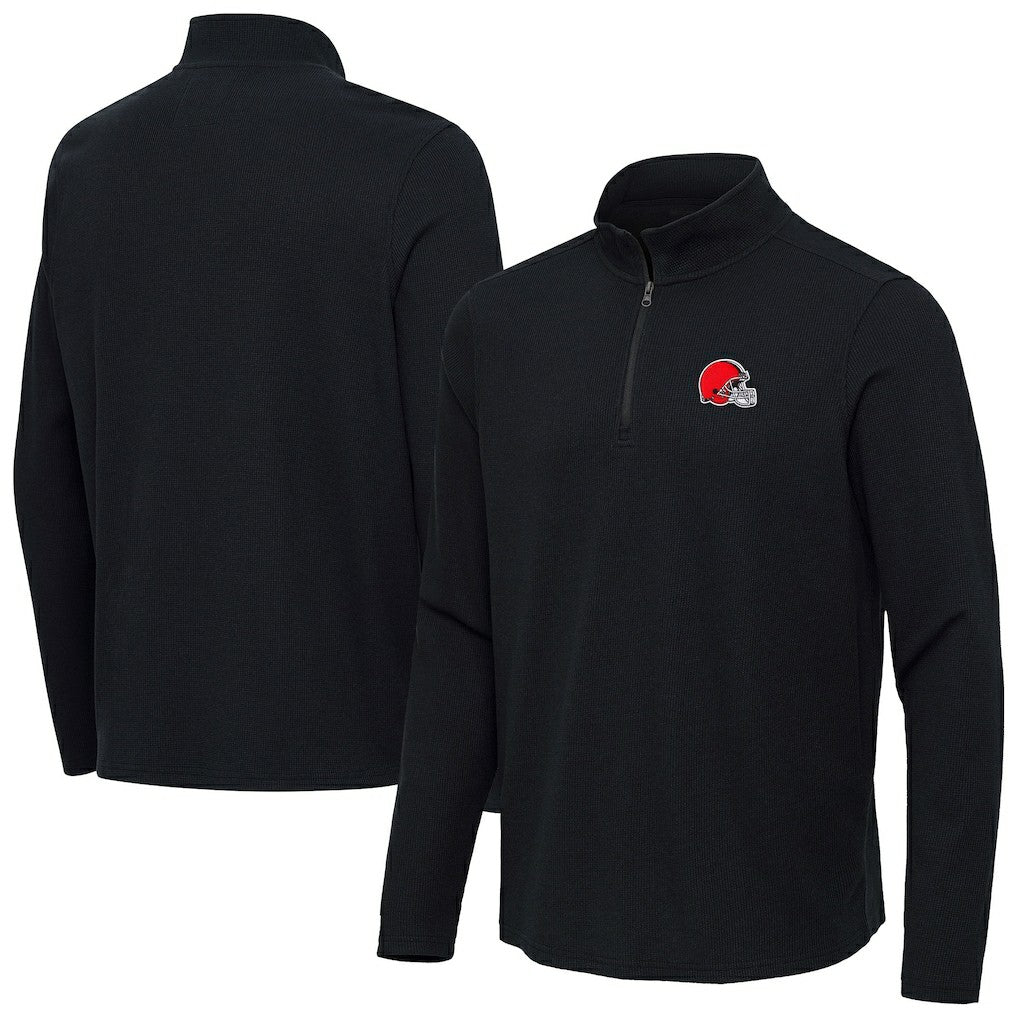 Cleveland Browns Antigua Sync Tri-Blend Quarter-Zip Pullover Heather Black | NFL
