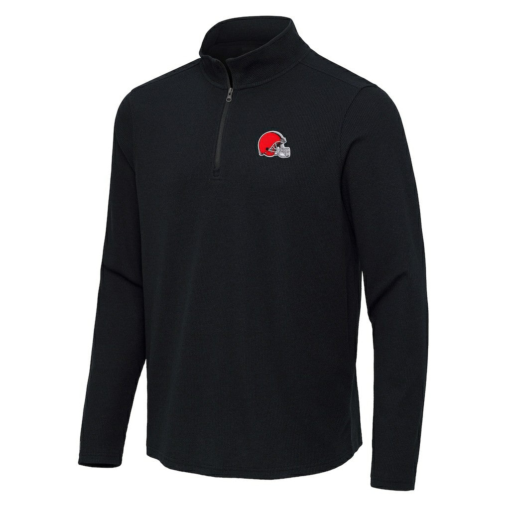 Cleveland Browns Antigua Sync Tri-Blend Quarter-Zip Pullover Heather Black | NFL