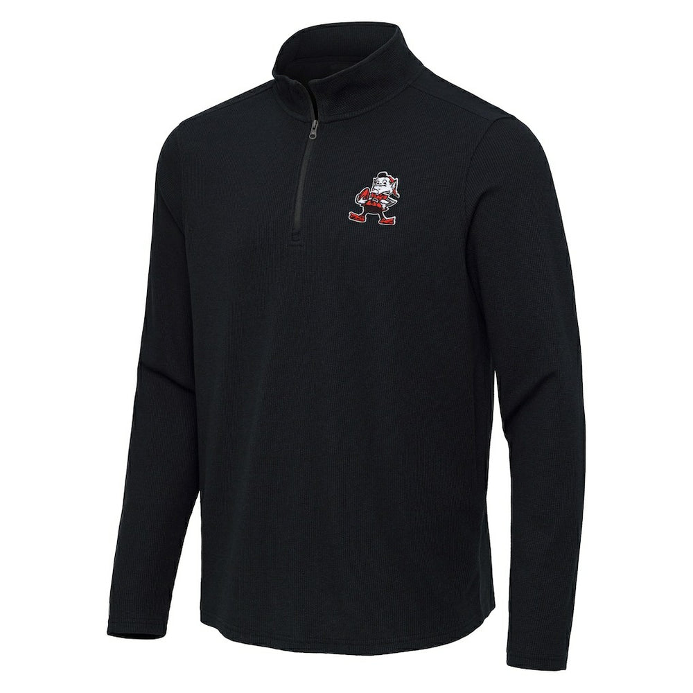 Cleveland Browns Antigua Throwback Sync Tri-Blend Quarter-Zip Pullover Heather Black | NFL