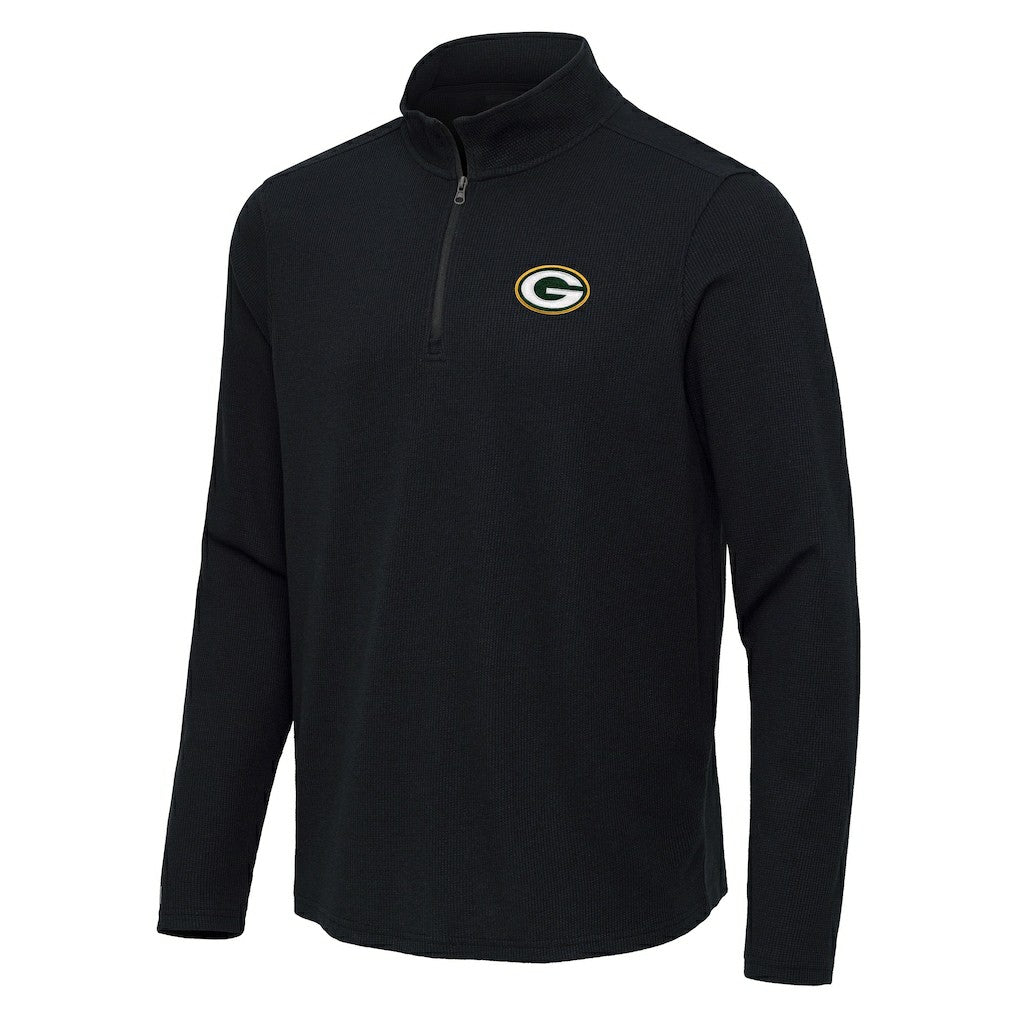 Green Bay Packers Antigua Sync Tri-Blend Quarter-Zip Pullover Heather Black | NFL