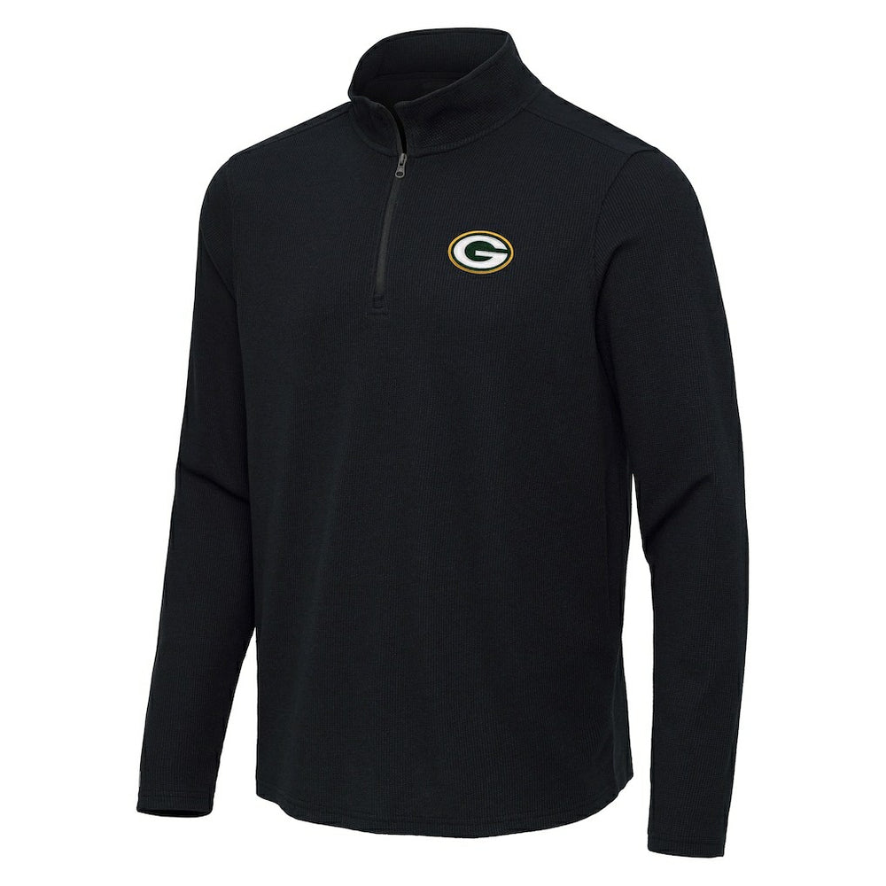 Green Bay Packers Antigua Sync Tri-Blend Quarter-Zip Pullover Heather Black | NFL