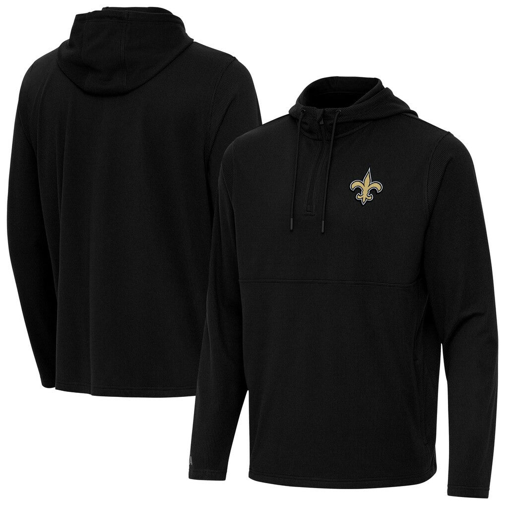 New Orleans Saints Antigua Connected Quarter-Zip Pullover Hoodie Black | NFL