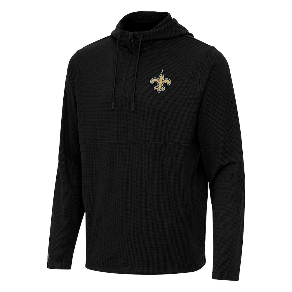 New Orleans Saints Antigua Connected Quarter-Zip Pullover Hoodie Black | NFL