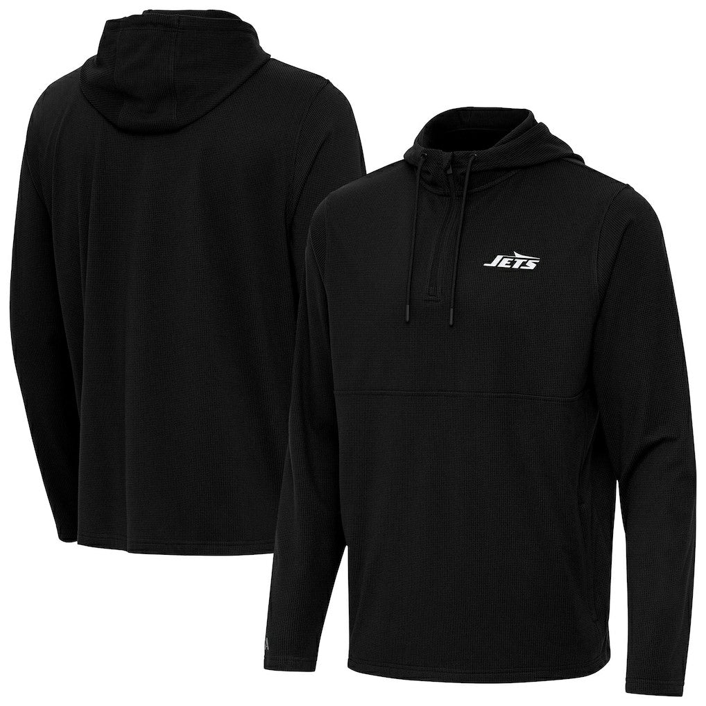 New York Jets Antigua Connected Quarter-Zip Pullover Hoodie Black | NFL