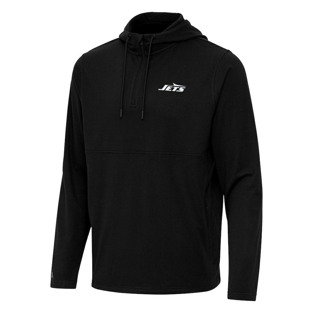 New York Jets Antigua Connected Quarter-Zip Pullover Hoodie Black | NFL