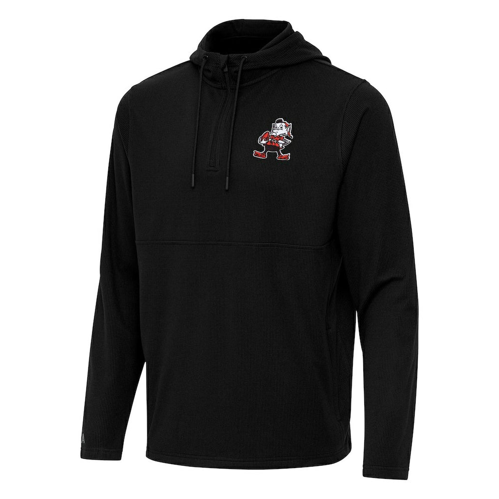 Cleveland Browns Antigua Throwback Connected Quarter-Zip Pullover Hoodie Black | NFL