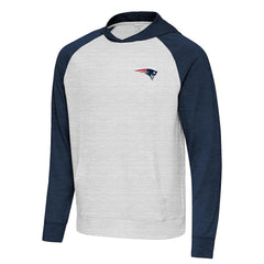 New England Patriots Antigua Urgent Pullover Hoodie Heather Navy/Gray | NFL
