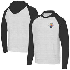 Pittsburgh Steelers Antigua Urgent Pullover Hoodie Black/Heather Gray | NFL