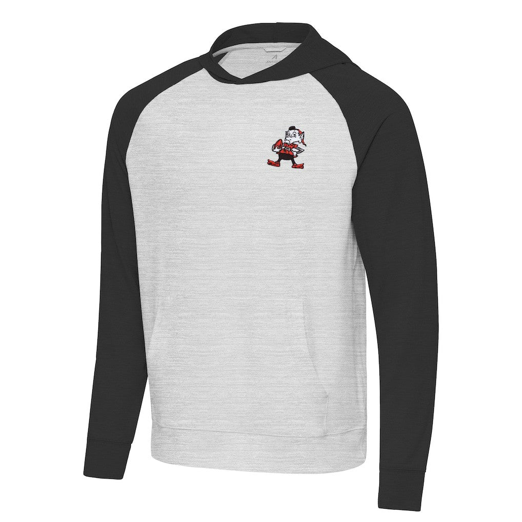 Cleveland Browns Antigua Urgent Pullover Hoodie Black/Heather Gray | NFL