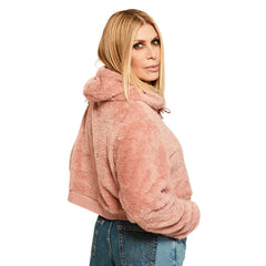 Green Bay Packers Jill Martin Women's Tonal Sherpa Cropped Hoodie Pink | NFL
