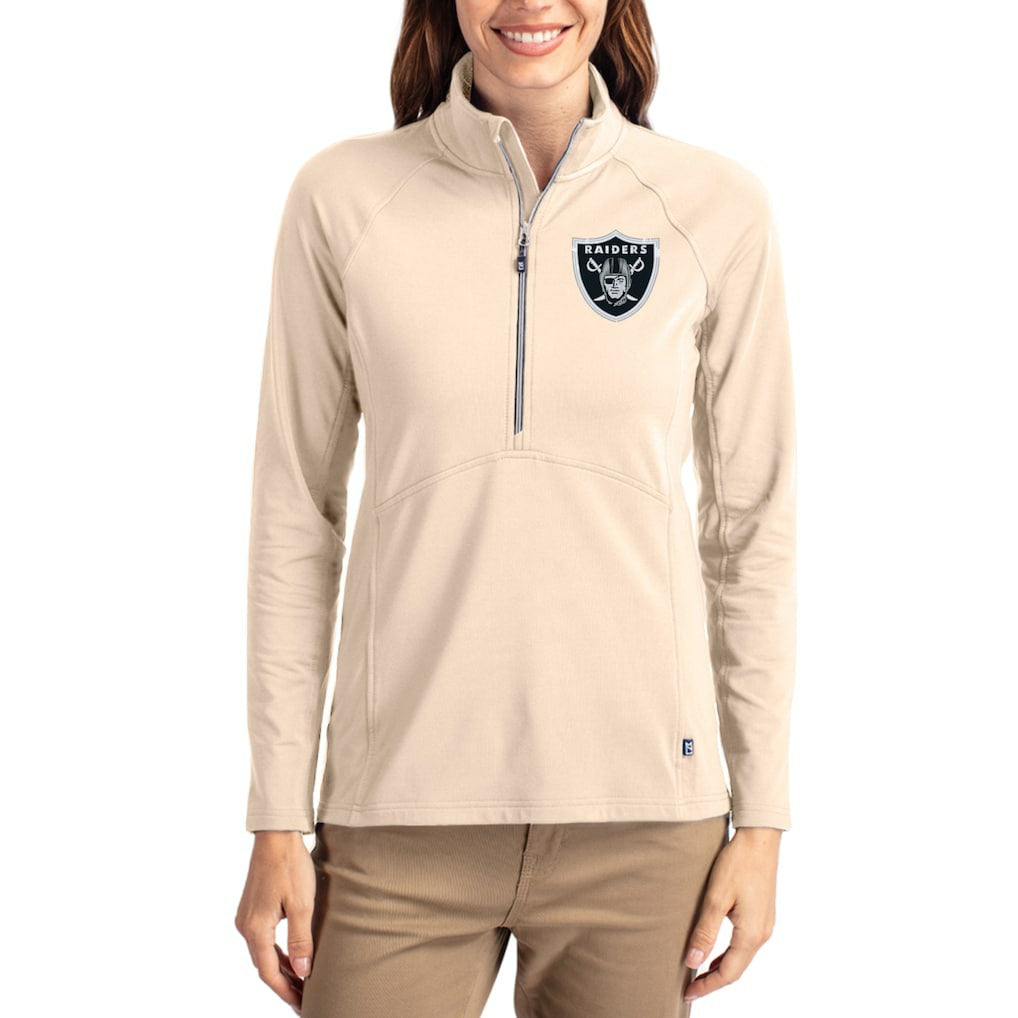 Las Vegas Raiders Cutter & Buck Women's Adapt Eco Knit Stretch Recycled Raglan Half-Zip Pullover Tan | NFL
