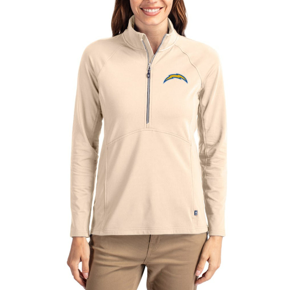 Los Angeles Chargers Cutter & Buck Women's Adapt Eco Knit Stretch Recycled Raglan Half-Zip Pullover Tan | NFL