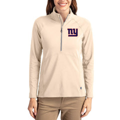 New York Giants Cutter & Buck Women's Adapt Eco Knit Stretch Recycled Raglan Half-Zip Pullover Tan | NFL
